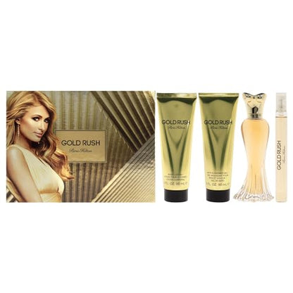 Paris Hilton Gold Rush 3.4oz EDP Spray, 0.34oz EDP Spray, 3oz Body Lotion, 3oz Shower Gel Women 4 Pc Gift Set - imagen 1