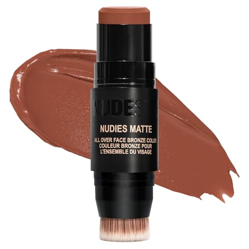 Nudestix Nudies Bronze Stick Bronceador Mate 3 en 1 para Mejillas, Ojos y Labios con Brocha Integrada | Contorno Natural y Brillo Soleado | Vegano, - imagen 1