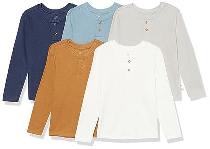 Camisas de Manga Larga Henley de Waffle HonestBaby, 5-Pack, 100% Algodón Orgánico para Bebés y Niños Pequeños, Unisex, Varsity Prep, 3-6 Meses - imagen 1