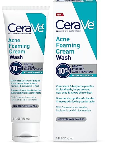 CeraVe Limpiador Espumoso para Acné, Gel Facial y Corporal Suave con Peróxido de Benzoilo 10%, Ácido Hialurónico y Niacinamida, Tratamiento de 5 Oz - imagen 1