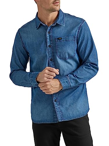 Camisa de Manga Larga Lee para Hombre, Ajuste Clásico, Denim Lavado Medio Índigo, Grande - imagen 2