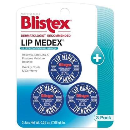 Blistex Lip Medex, 0.25 Onzas, Alivio Medicado con Enfriamiento Inmediato, Hidratación Avanzada, 3 Contenores, 1 Paquete - imagen 1