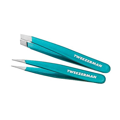 Juego de Pinzas Tweezerman Micro Mini Slant y Point Turquesa Majestuoso - Pinzas para Cejas para Mujeres y Hombres - imagen 1