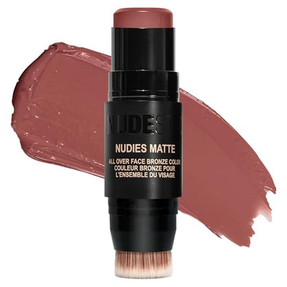 Nudestix Nudies Bronze Stick Bronceador Mate 3 en 1 para Mejillas, Ojos y Labios con Brocha Integrada | Contorno Natural y Brillo Soleado | Sunkissed - imagen 4