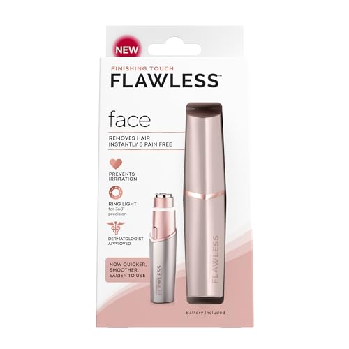 Removedor de vello facial Finishing Touch Flawless para mujeres, rasuradora de cara color oro rosa con luz LED, empaque reciclable - imagen 1