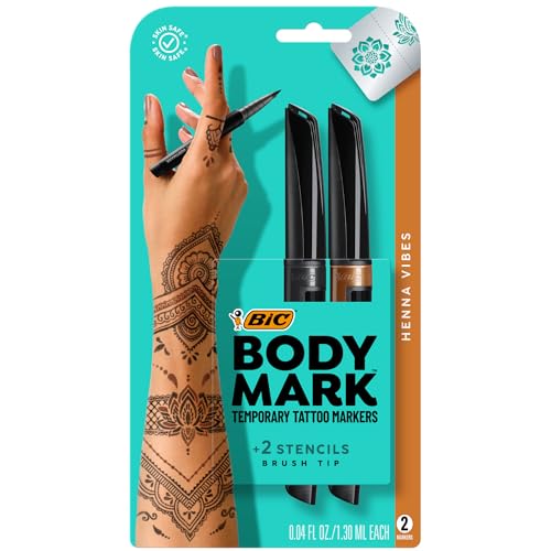 Marcadores de Tatuajes Temporales BIC BodyMark para Piel, Henna Vibes, Punta Flexible, Paquete de 2 Colores Asortidos, Calidad Cosmética, Seguros - imagen 1
