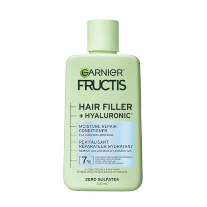 Acondicionador Garnier Fructis Hair Filler Moisture Repair, Sin Sulfatos para Cabello Rizado y Ondulado con Ácido Hialurónico, 10.1 Fl Oz, 1 Unidad - imagen 2