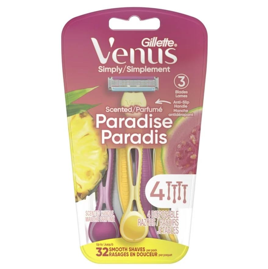 Gillette Venus Simply 3 Maquinillas de Afeitar Desechables para Mujer Dragonfruit, Paquete de 4 - imagen 1