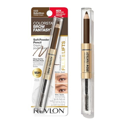 Revlon ColorStay Brow Fantasy, Lápiz en Polvo para Cejas con Gel Transparente, 16 Horas de Duración, 003 Marrón Medio - imagen 3