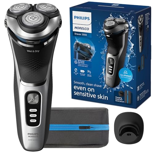 Philips Norelco Shaver 3900 Series, Wet and Dry Electric Shaver, P-Cap, Travel Pouch, Charging Stand, Storm Blue, Model S3341/92 - imagen 4