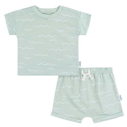 Conjunto de camiseta y pantalones cortos para bebé niño Gerber, olas, 6-9 meses - imagen 1