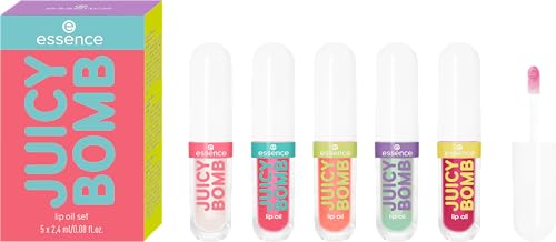 Set de Aceites Labiales Juicy Bomb de essence | 5 Aceites Labiales Brillantes y Nutritivos | Coco, Fresa, Mandarina, Menta y Cereza | Vegano y Libre - imagen 2