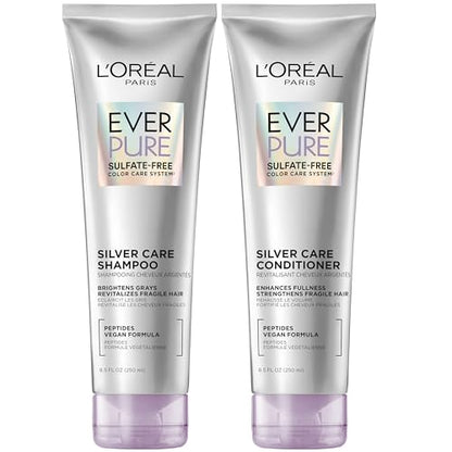 L'Oreal Paris EverPure Silver Care Set de Champú y Acondicionador Sin Sulfatos, Fórmula Vegana Nutritiva con Péptidos para Iluminar Cabello Canoso, 1 - imagen 3
