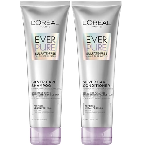 L'Oreal Paris EverPure Silver Care Set de Champú y Acondicionador Sin Sulfatos, Fórmula Vegana Nutritiva con Péptidos para Iluminar Cabello Canoso, 1 - imagen 2