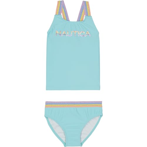 Bañador de Dos Piezas para Niñas Nautica, Protección Solar UPF 50+, Traje de Baño de Secado Rápido, Turquesa y Mandarina, 12-14 - imagen 1