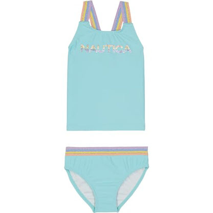 Bañador de Dos Piezas para Niñas Nautica, Protección Solar UPF 50+, Traje de Baño de Secado Rápido, Turquesa y Mandarina, 12-14 - imagen 1