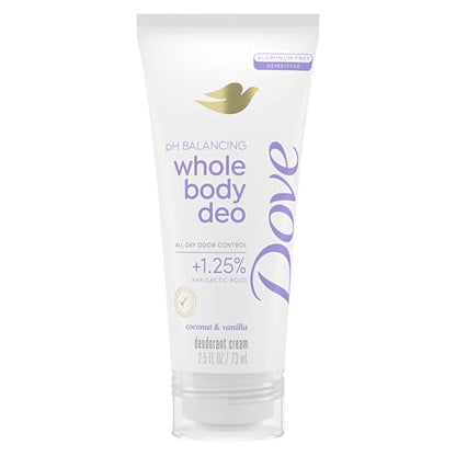 Desodorante en crema Dove Whole Body sin aluminio, equilibrio de pH, coco y vainilla, control de olor por 72 horas, 2.5 oz - imagen 2