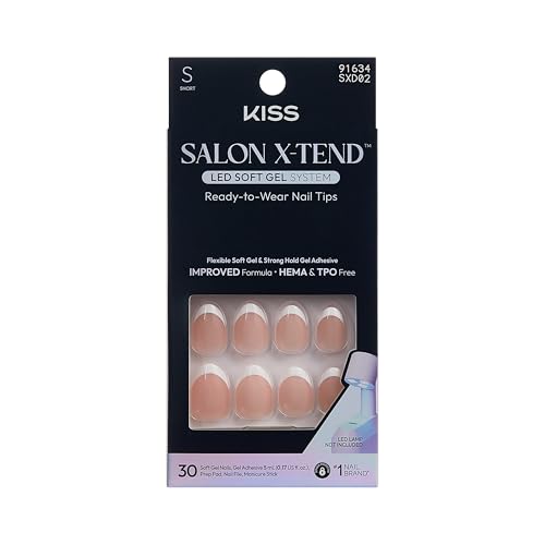 KISS Salon X-tend Uñas Postizas, 'Nonsense', Blanco Claro, Tamaño Corto, Forma Almendra, Incluye 30 Uñas, Adhesivo de Gel LED 5Ml, Palito de - imagen 2