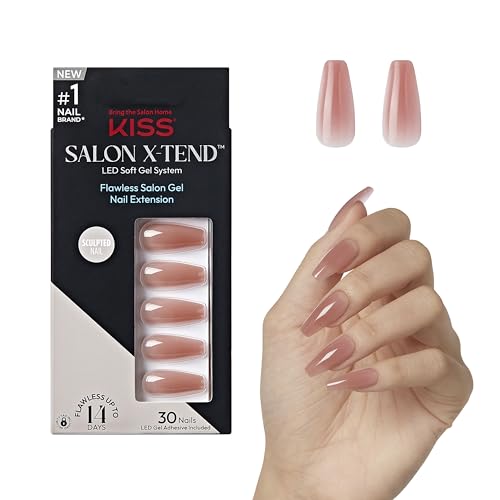 KISS Salon X-tend Uñas Postizas 'Flores', Rosa Medio, Tamaño Largo, Forma Coffin, Incluye 30 Uñas, Adhesivo de Gel LED de 5Ml, Palito de Manicura, - imagen 3