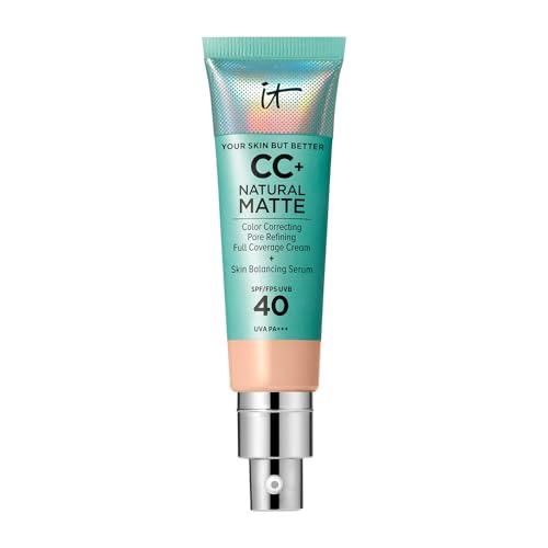 Crema CC+ IT Cosmetics Natural Matte (Fair Light) - Base de cobertura total, control de brillo 16HR, con SPF 40, corrector de color, suero - imagen 3