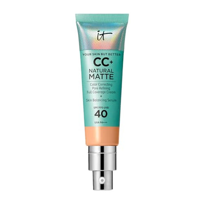 IT Cosmetics CC+ Cream Natural Matte (Medio) - Base de Maquillaje de Cobertura Total Poreless con SPF 40, Control de Brillo 16HR, Corrector de Color, - imagen 1