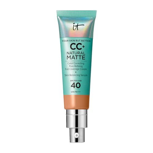 IT Cosmetics CC+ Cream Natural Matte (Tan) - Base de Maquillaje de Cobertura Completa con SPF 40, Control de Brillo 16HR, Corrector de Color, Suero - imagen 2