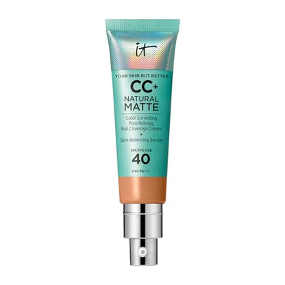 IT Cosmetics CC+ Cream Natural Matte (Tan) - Base de Maquillaje de Cobertura Completa con SPF 40, Control de Brillo 16HR, Corrector de Color, Suero - imagen 4
