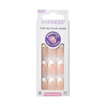 KISS imPRESS Uñas Postizas Sin Pegamento, French, 'Model', Blancas, Tamaño Corto, Forma Squoval, Incluye 30 Uñas, Toallita Preparadora, - imagen 4