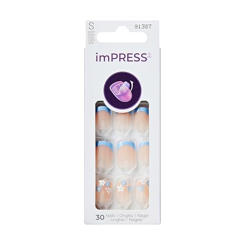 Kiss Impress Uñas Postizas Sin Pegamento, Francesas 'Snooze', Azules, Tamaño Corto, Forma Squoval, Incluye 30 Uñas, Toallita Prep, Instrucciones, - imagen 2