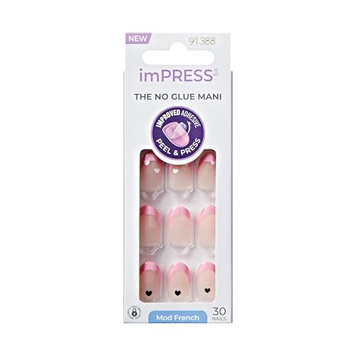 KISS imPRESS Uñas Postizas Sin Pegamento, French 'Ditto', Neutro Claro + Punta Rosa, Tamaño Corto, Forma Ovalada, Incluye 30 Uñas, Toallita - imagen 2