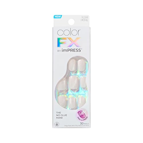 Kiss colorFX Uñas Postizas 'Rebel', Blancas Sólidas, Cortas Squoval, Adhesivo MEJORADO, Hasta 10 Días de Sujeción, Kit con 30 Uñas Falsas, Toallita - imagen 1