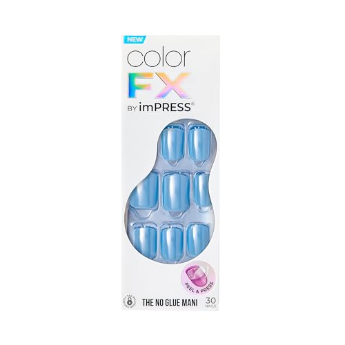 Kiss Impress No Glue Mani Uñas Postizas, Color FX, 'Meta', Azules, Talla Corta, Forma Squoval, Incluye 30 Uñas, Toallita Prep, Instrucciones, 1 - imagen 1
