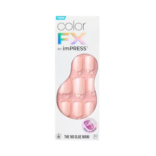 Kiss Impress Uñas Postizas Sin Pegamento, Color FX, 'Good Mood', Rosa, Tamaño Corto, Forma Squoval, Incluye 30 Uñas, Toallita Preparadora, - imagen 1