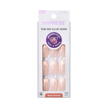 KISS imPRESS Uñas Postizas Sin Pegamento, French 'Genuine', Color Neutro Claro + Punta Blanca, Tamaño Mediano, Forma Coffin, Incluye 30 Uñas, - imagen 1
