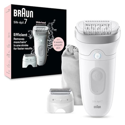 Braun Epilator Silk-épil 7, Hair Removal Device, Women Shaver & Trimmer, Wet and Dry, Wide Head, Includes Shaver Head and Trimmer Comb, SE7-041, Silve - imagen 1