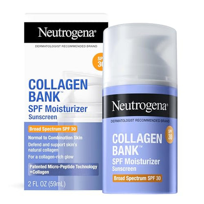 Neutrogena Crema Hidratante Facial Collagen Bank con SPF 30, Anti-Envejecimiento para Rostro y Cuello, Micro-Péptidos, Sin Residuo Blanco 2 oz + - imagen 3