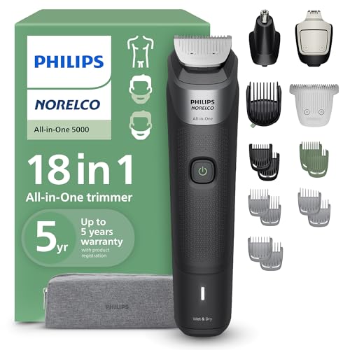 Afeitadora y recortadora Philips Norelco 5000 Series - Kit de 18 piezas con cuchillas de titanio autofilables, 16 longitudes (0.5-16 mm), MG5970/49 - imagen 1