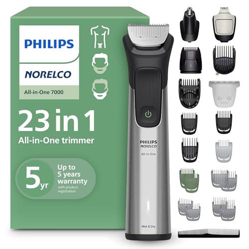 Recortadora Philips Norelco All-in-One Serie 7000 de 23 Piezas - Afeitadora Eléctrica y Cortadora para Cara, Barba, Cabeza y Cuerpo, Cuchillas de - imagen 1