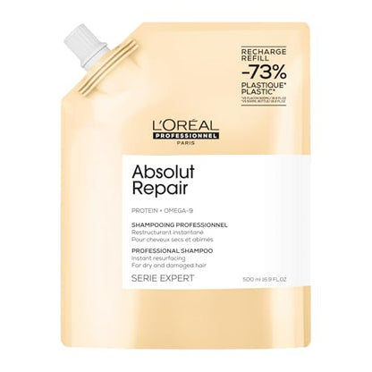 Champú L'Oréal Professionnel Paris Absolut Repair – Champú nutritivo de proteínas para cabello seco y dañado, repara y aporta brillo, recarga de 16.9 - imagen 4
