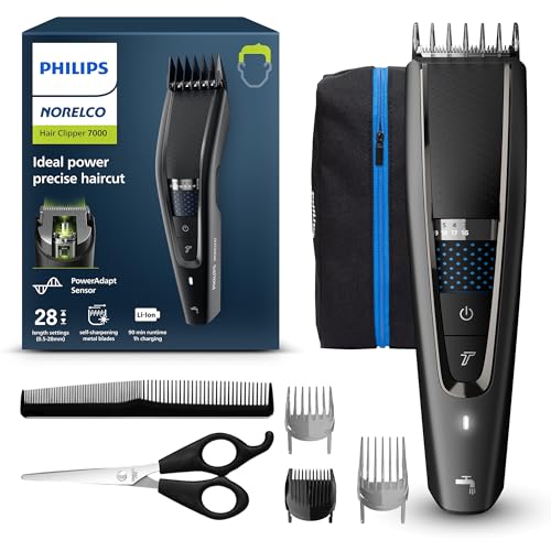 Norelco Philips Hair Clipper 7000 Series, Hair and Beard Trimmer, Precision Dial, PowerAdapt Sensor, Trim-and-Flow, DualCut, DuraPower, 28 Length Sett - imagen 1