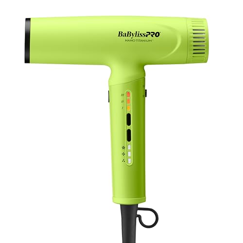 BaBylissPRO Nano Titanium Professional Nano Light Ionic Dual-Voltage Lightweight Hair Dryer in Neon Yellow, Portable Travel Professional Styling Tool  - imagen 3