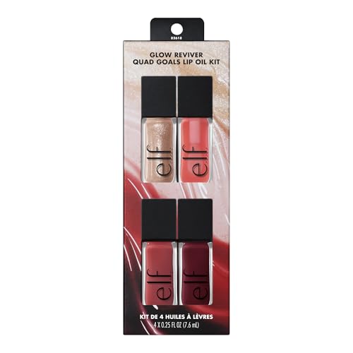 e.l.f. Kit de Aceites Labiales Glow Reviver Quad Goals, 4 Aceites Labiales Tinte Hidratantes y No Pegajosos, Set de Brillo Labial Vegano y - imagen 2