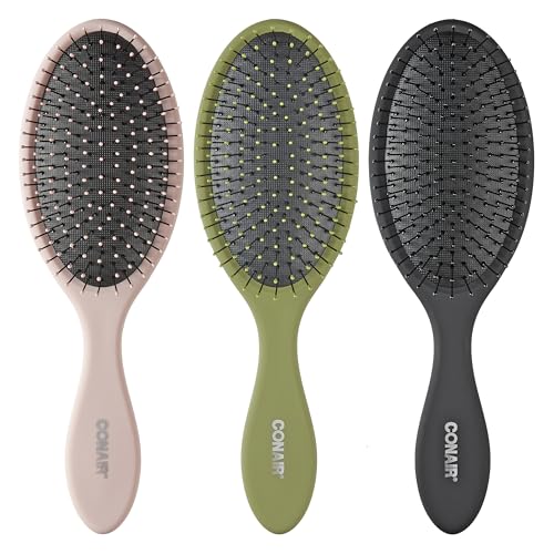 Set de Cepillos Desenredantes Conair, 3 Piezas para Cabello Húmedo o Seco, Cepillos Suaves para Todo Tipo de Cabello, Colores Variados: Verde, Rosa y - imagen 1