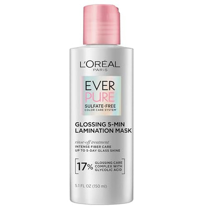 Mascarilla Capilar L'Oreal Paris Glossing Lamination con Ácido Glicólico, Tratamiento para Brillo y Suavidad Duradera para Cabello Opaco y Seco, - imagen 1