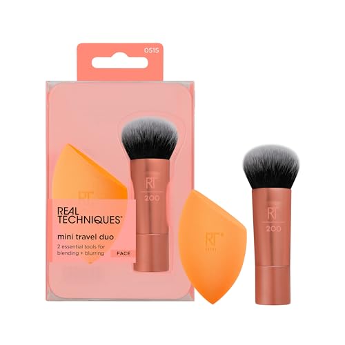 Set de Brochas de Maquillaje Real Techniques Mini Travel Duo, Incluye Brocha Mini para Base y Esponja para Maquillaje, Libre de Látex y Crueldad, 2 - imagen 2