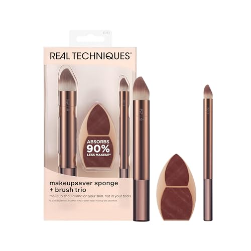 Esponja y Trío de Brochas Real Techniques Makeupsaver, Set de 3 Piezas para Maquillaje Líquido y Crema, Acabado Natural, Libre de Crueldad y Látex - imagen 1