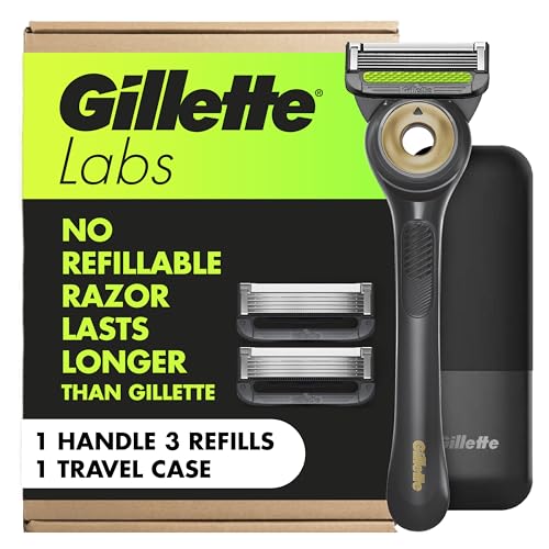 GilletteLabs Maquinilla de Afeitar para Hombre con Barra Exfoliante, 1 Mango, 3 Recambios de Cuchillas, Incluye Estuche de Viaje - imagen 2