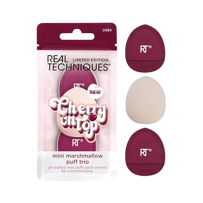 Real Techniques Cherry On Top Trio de Mini Esponjas de Maquillaje, Puff para Corrector y Base, Uso Seco, Tamaño de Viaje, Veganas y Cruelty-Free, 3 - imagen 1
