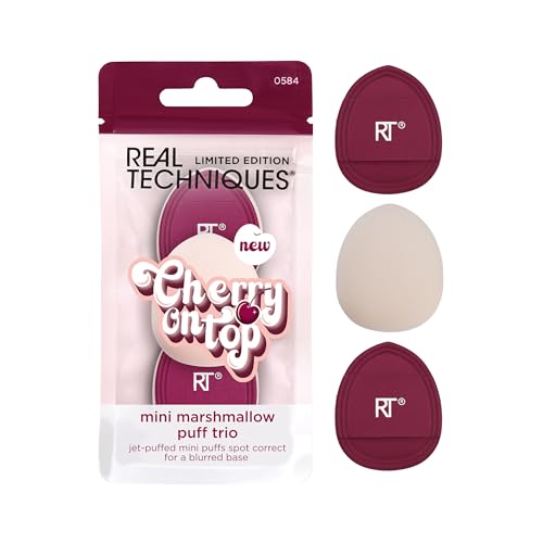 Real Techniques Cherry On Top Trio de Mini Esponjas de Maquillaje, Puff para Corrector y Base, Uso Seco, Tamaño de Viaje, Veganas y Cruelty-Free, 3 - imagen 2