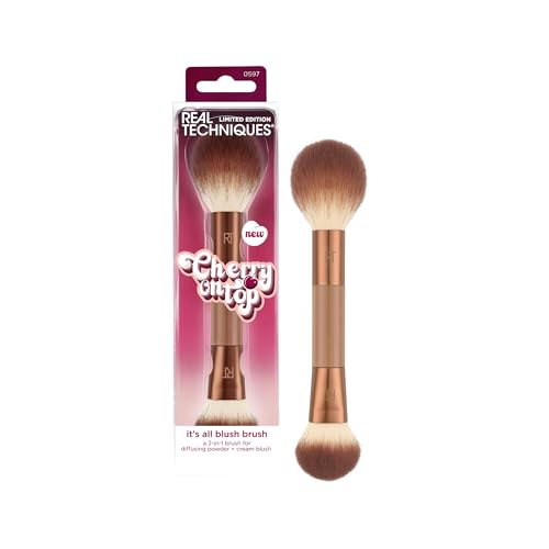 Brocha de Maquillaje Real Techniques Cherry On Top It’s All Blush, Doble Cara y Multipropósito para Rubor en Polvo, Líquido y Crema, Cerdas - imagen 1